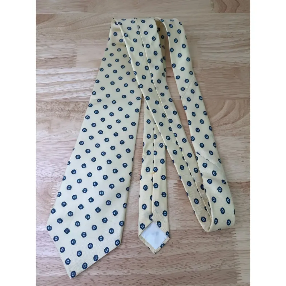 George Sherman Men's Neck Tie Pale Yellow w Blue Circles JL